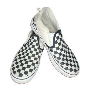 Vans Asher Slip-On Skate Shoes Youth Size 4 Unisex Checkered Canvas Black White